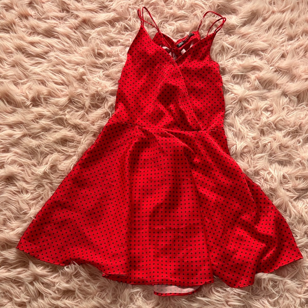 Zara Red and Black Polka Dot Dress